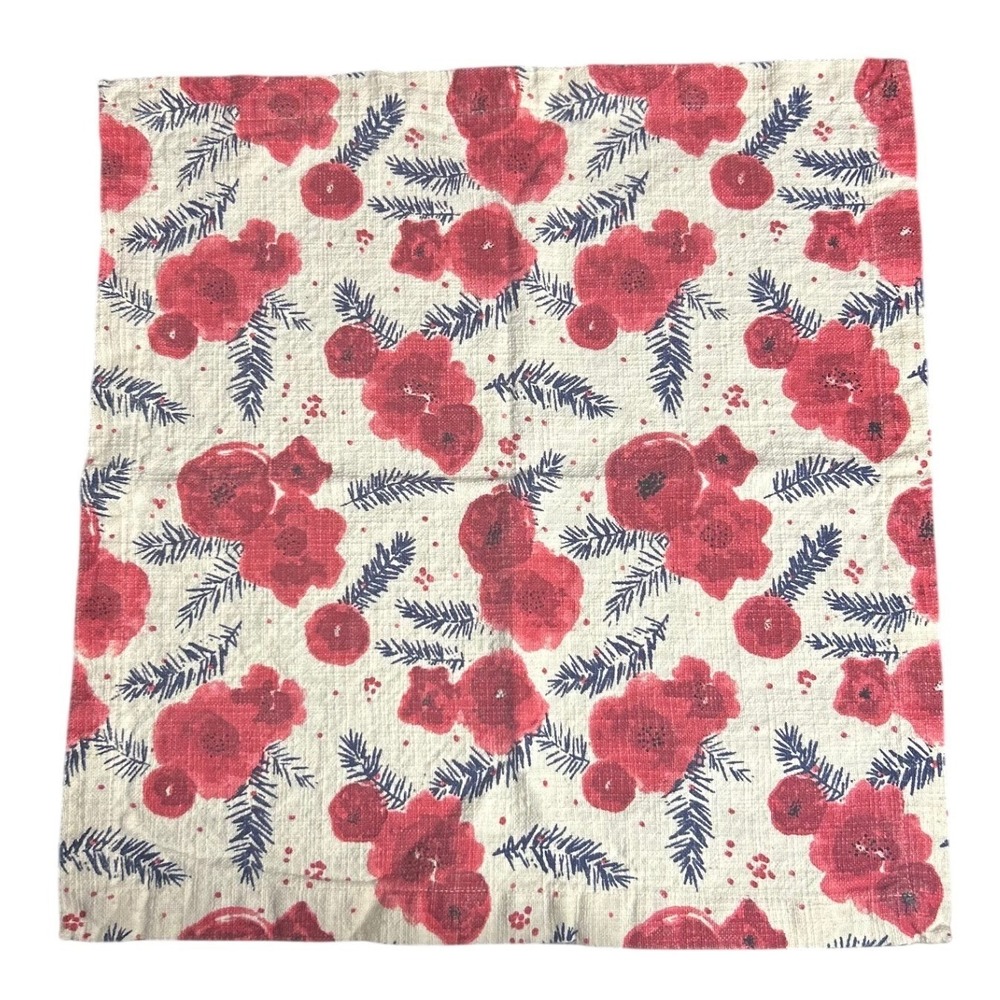 Anthropologie Home Cloth Napkins Set of 3 Floral Winter Christmas Holiday Decor